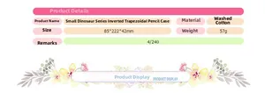 L-size dinosaur pencil case details with 85x222x42mm dimensions and washed cotton material