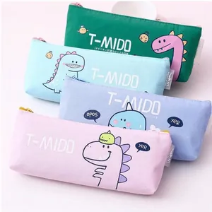 Cute Cartoon Dinosaur Canvas Pencil Case Large Capacity Stationery Bag Zipper Pouch Aesthetic Student School Supplies