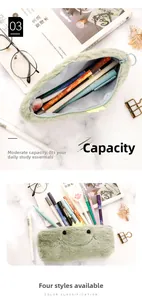 Detail showing high capacity of the green plush dinosaur pencil case with cute embroidery