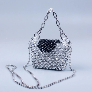 Handmade Beaded Shoulder Bag Acrylic Silver Black Contrast Mini Handheld Crossbody Chain Strap Fashion Streetwear Women