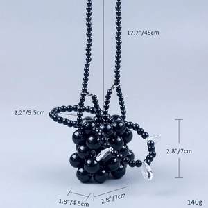 Mini zwarte kralen handtas met kristallen, gewicht 140g en schouderband van 45cm