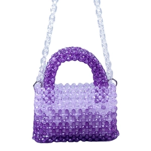 Chic purple gradient acrylic beaded handbag with detachable clear chain strap