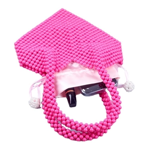 Sac à main artisanal en perles rose vif pour femmes avec doublure en satin rose