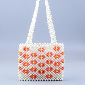 Handmade Beaded Handbag Acrylic Flower Pattern Shoulder Bag Streetwear Style Fresh Vintage For Women Girls