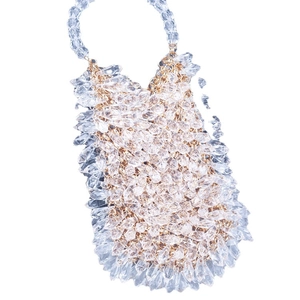 Bolso de mano de lujo hecho a mano con cuentas de acrílico transparente y marco de metal dorado