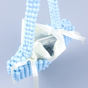 Handmade beaded blue heart crossbody bag with satin drawstring liner for daily essentials