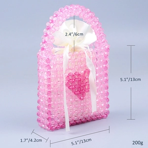 Rosa Kristallperlen-Handtasche mit Herzmotiv und weißem Satin-Innenbeutel mit Kordel