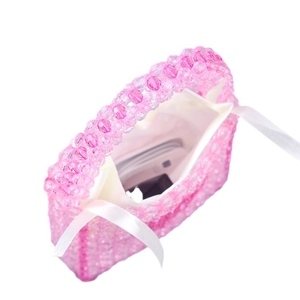 Rosa Perlenhandtasche mit Herzkristall-Effekt und weißem Satin-Schleifen-Detail für Damen