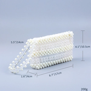 Spécifications de taille pour sac à main artisanal en perles acryliques avec perles blanches