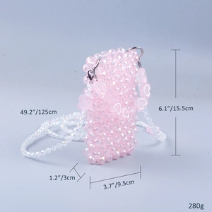 Pink beaded crossbody bag size details with height 15.5cm and length 9.5cm dimensions