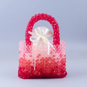 Handmade Beaded Handbag Acrylic Crystal Gradient Woven Purse With Satin Drawstring Inner Pouch Elegant For Women