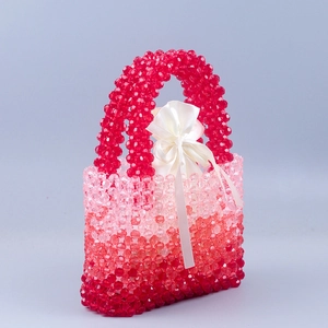 Handmade red gradient beaded handbag with satin drawstring pouch for women fashion