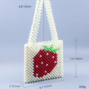 Size specifications of the handmade strawberry beaded bag with 22x19x2.5cm dimensions