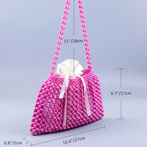 Size chart for pink beaded tote bag showing 28cm strap drop and 17cm bag height