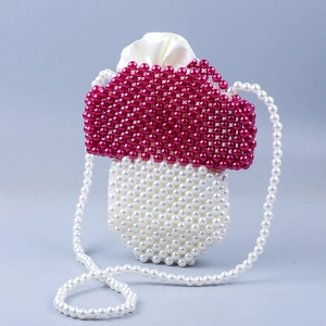 Handmade mushroom pearl crossbody bag with red and white beads and satin liner