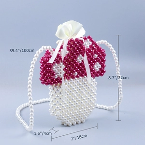 Detailed size specifications for the handmade mushroom pearl crossbody bag with beaded chain