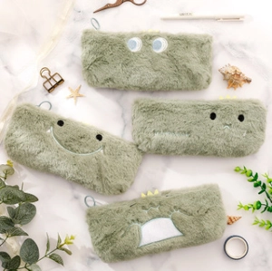 Cute Dinosaur Plush Pencil Case Large Capacity Stationery Bag Cartoon Monster Soft Faux Fur Organizer For Students