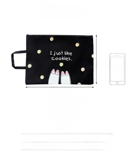 Canvas document bag size detail 31x23cm with cartoon cookie print and zip closure