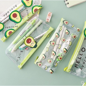 Cute Avocado Theme Transparent PVC Pencil Case High Capacity Waterproof Stationery Storage Bag Zipper Pen Bag For Students Office School