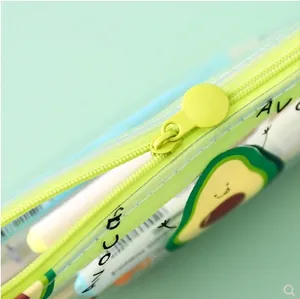 Transparent green pencil case with cute avocado pattern and durable zip closure