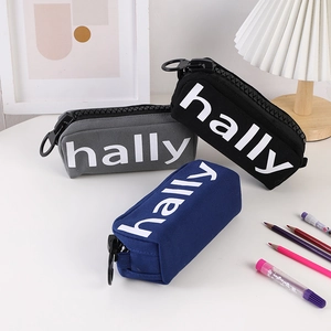 Large capacity canvas pencil cases with chunky zippers in black, grey and navy blue
