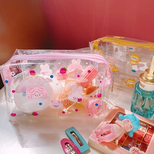 Cute transparent PVC cosmetic bag with cartoon prints and large capacity storage