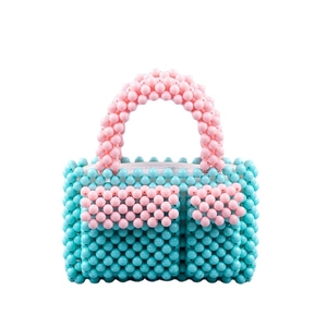 Handgefertigte Perlen-Mini-Handtasche in Himmelblau und Rosa mit praktischem Reißverschluss