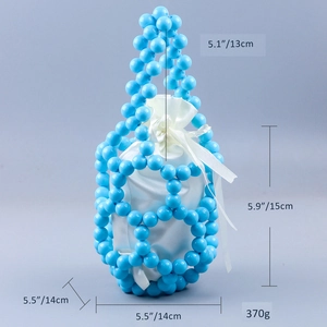Detailed size specifications for the sky blue hand-woven beaded bucket bag with dimensions