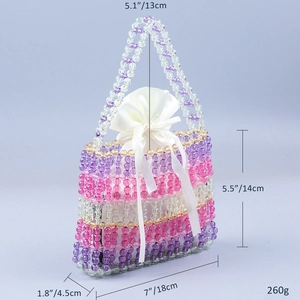 Handmade beaded handbag in purple and white stripes with dimensions of 18cm x 14cm
