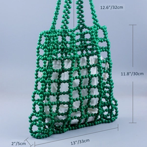 Detailed size guide of green beaded hollow tote bag showing 33cm width and 30cm height