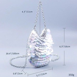 Spécifications de taille pour le sac de soirée à paillettes irisées blanches avec chaîne