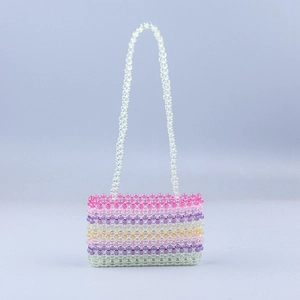 Sac à bandoulière fait main en perles acryliques rayées arc-en-ciel pour femmes