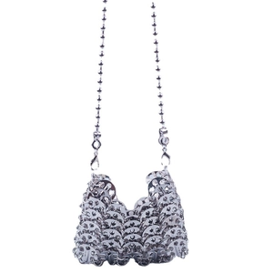 Chic silver sequin chain crossbody bag featuring a unique metallic mesh armor structure