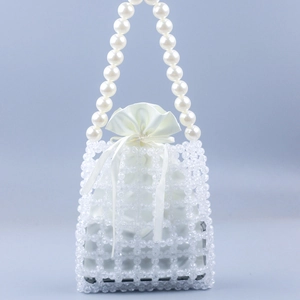 Handmade Beaded Handbag Transparent Acrylic Beads Faux Artificial Pearl Handle Satin Liner French Elegant Vintage Style Women