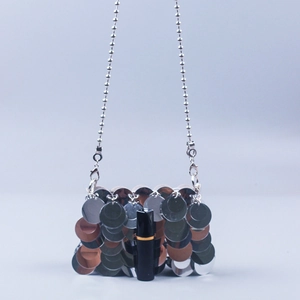 Handmade Woven Silver Sequin Crossbody Phone Bag For Women Bling Sequin Small Shoulder Bag With Chain Strap Fashion Party Handbag
