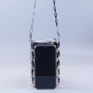 Sparkling silver metal sequin handmade crossbody phone bag with a sleek chain strap