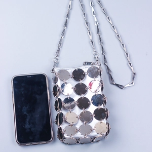 Shiny Metal Sequin Crossbody Phone Bag Handcrafted Chain Strap Small Shoulder Purse For Women Party Street Style