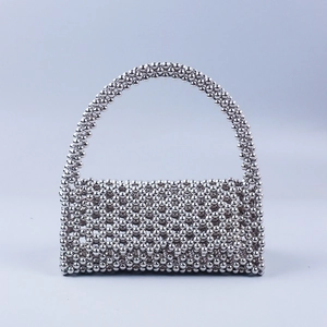 Handmade Beaded Handbag Retro Acrylic Resin Beads Woven Tote Bag Hollow Out Elegant Party Wedding Accessory For Women