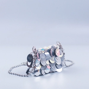 Silver sequin handmade woven mini chain bag for women stylish crossbody shoulder small purse