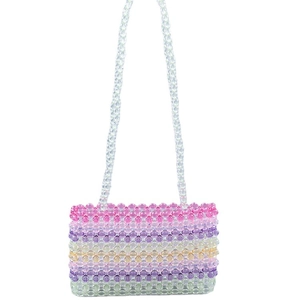 Sac à bandoulière en perles acryliques arc-en-ciel fait main avec rayures pastel colorées
