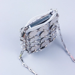 Sparkling silver metal sequin crossbody phone bag with chain strap and zipper closure