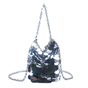 Sac à chaîne pailleté argenté étincelant avec sequins écailles de poisson pour fête