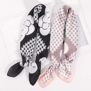 Sciarpa Quadrata Raso Artificiale Fiore Di Camelia Stampa Pied De Poule Elegante Moda Foulard Donna