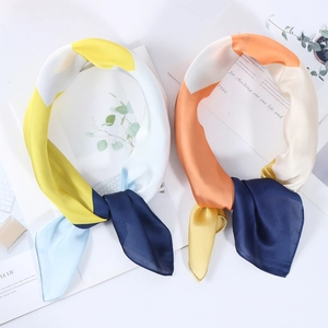 Elegant Geometric Color Block Satin Square Scarf Lightweight Satin Feel Neck Scarf Head Wrap Fashion Accessories For Women
