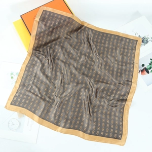 Elegant butterfly print square silk scarf in taupe and gold with luxury packaging