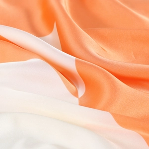 70cm geometric color block silk scarf with orange and cream satin fabric texture