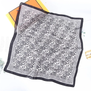 70cm black and white paisley print square silk scarf with wide border on gift packaging