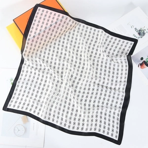 Elegant white square silk scarf with black butterfly print and contrast border