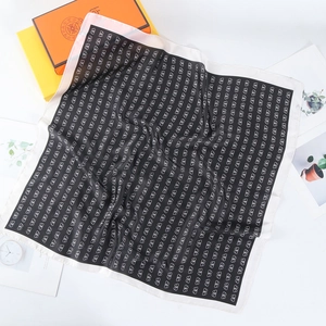 Elegant black silk square scarf with white butterfly prints and wide white borders