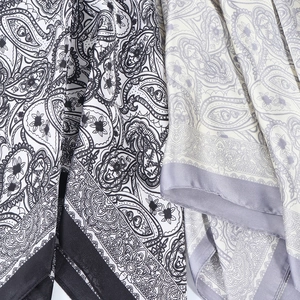 Elegant 70cm paisley print square silk scarf for women featuring a smooth satin texture